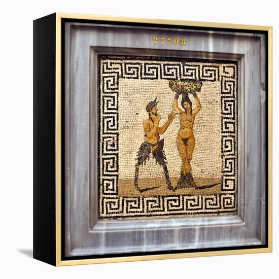 Erotic Tile Mosaic of Pan and Hamadryad from Pompeii, Nat'l Archaeological Museum, Naples, Italy-Miva Stock-Framed Premier Image Canvas