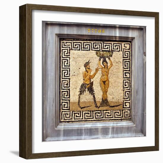 Erotic Tile Mosaic of Pan and Hamadryad from Pompeii, Nat'l Archaeological Museum, Naples, Italy-Miva Stock-Framed Photographic Print