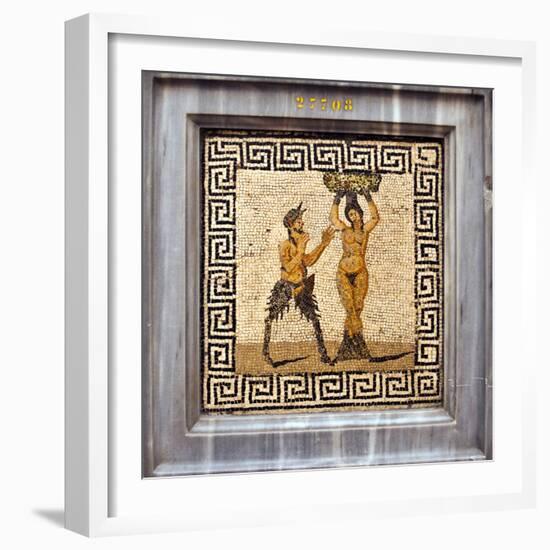 Erotic Tile Mosaic of Pan and Hamadryad from Pompeii, Nat'l Archaeological Museum, Naples, Italy-Miva Stock-Framed Photographic Print