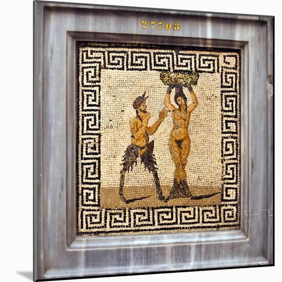 Erotic Tile Mosaic of Pan and Hamadryad from Pompeii, Nat'l Archaeological Museum, Naples, Italy-Miva Stock-Mounted Photographic Print