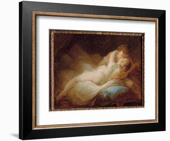 Erotica: the Moment Desire  or Happy Lovers  A Couple Kissing in a Bed, 18Th Century (Oil on Canvas-Jean-Honore Fragonard-Framed Giclee Print