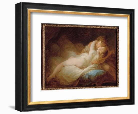 Erotica: the Moment Desire  or Happy Lovers  A Couple Kissing in a Bed, 18Th Century (Oil on Canvas-Jean-Honore Fragonard-Framed Giclee Print