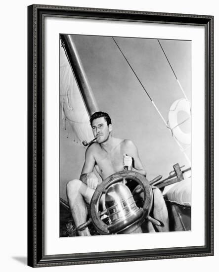 Errol Flynn Relaxing on His Yacht, October 20, 1937-null-Framed Photo