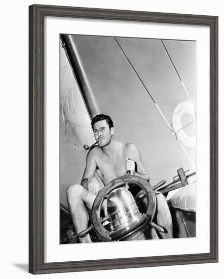 Errol Flynn Relaxing on His Yacht, October 20, 1937-null-Framed Photo