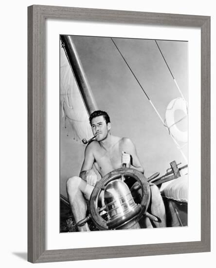 Errol Flynn Relaxing on His Yacht, October 20, 1937-null-Framed Photo