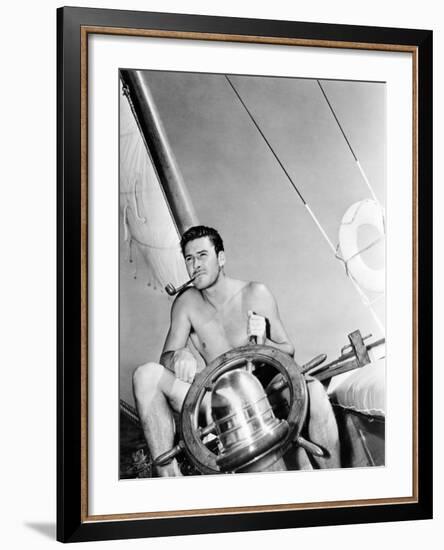 Errol Flynn Relaxing on His Yacht, October 20, 1937-null-Framed Photo