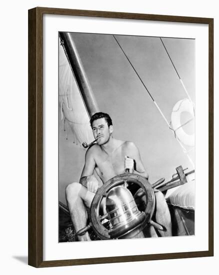 Errol Flynn Relaxing on His Yacht, October 20, 1937--Framed Photo