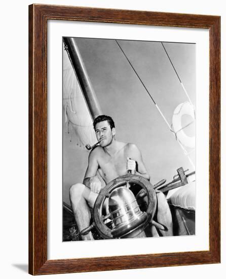 Errol Flynn Relaxing on His Yacht, October 20, 1937--Framed Photo