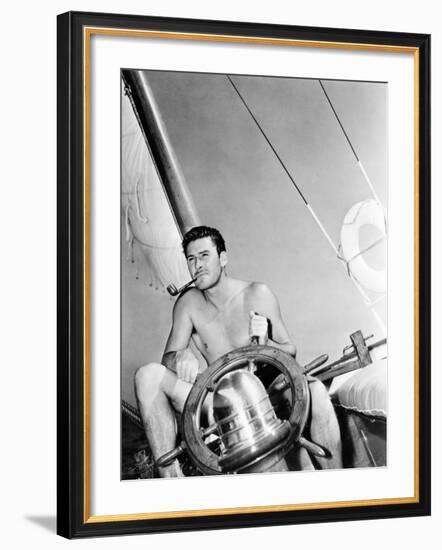 Errol Flynn Relaxing on His Yacht, October 20, 1937-null-Framed Photo