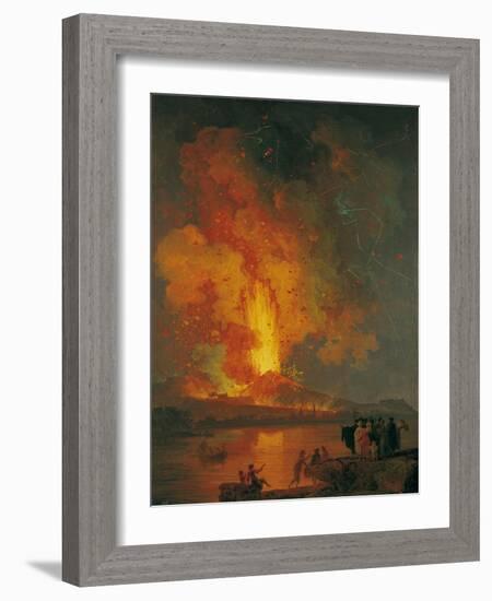 Eruption of Vesuvius, Pierre-Jacques Volaire, 18th C. People Watch from across Gulf of Naples-Pierre-Jacques Volaire-Framed Art Print