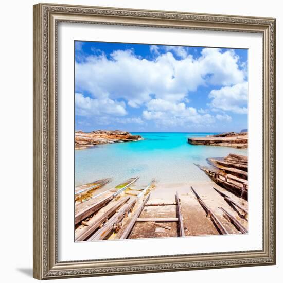 Es Calo De San Agusti Port in Formentera Island Wooden Boat Railways-Natureworld-Framed Photographic Print