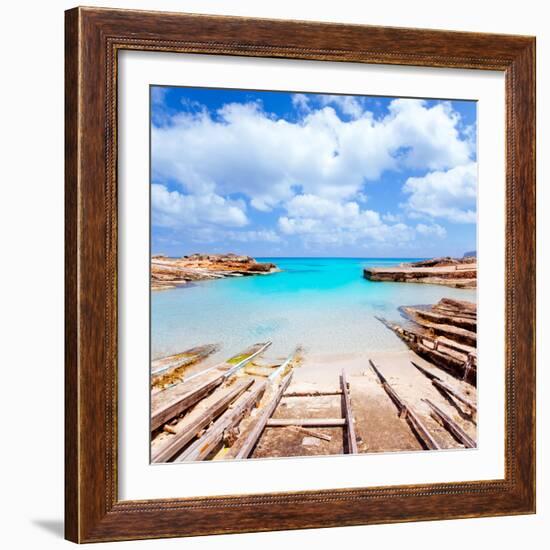 Es Calo De San Agusti Port in Formentera Island Wooden Boat Railways-Natureworld-Framed Photographic Print