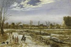 A Horsedrawn Ferry on a Canal, The Hague beyond black chalk-Esaias I van de Velde-Giclee Print