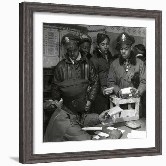 "Escape Kits" (Cyanide) Being Distributed to Black Fighter Pilots at Air Base in Italy, 1945-Toni Frissell-Framed Photo