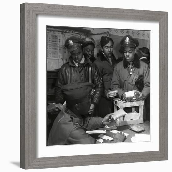 "Escape Kits" (Cyanide) Being Distributed to Black Fighter Pilots at Air Base in Italy, 1945-Toni Frissell-Framed Photo