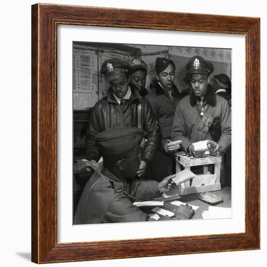 "Escape Kits" (Cyanide) Being Distributed to Black Fighter Pilots at Air Base in Italy, 1945-Toni Frissell-Framed Photo