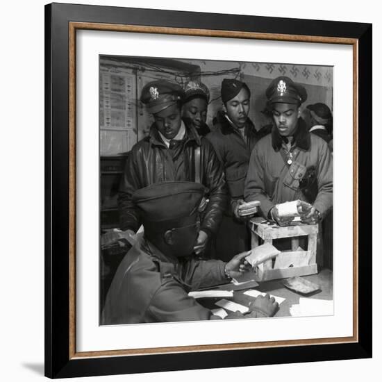 "Escape Kits" (Cyanide) Being Distributed to Black Fighter Pilots at Air Base in Italy, 1945-Toni Frissell-Framed Photo