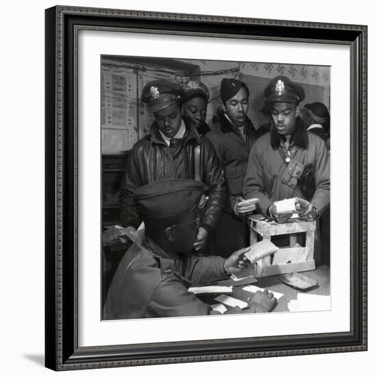 "Escape Kits" (Cyanide) Being Distributed to Black Fighter Pilots at Air Base in Italy, 1945-Toni Frissell-Framed Photo