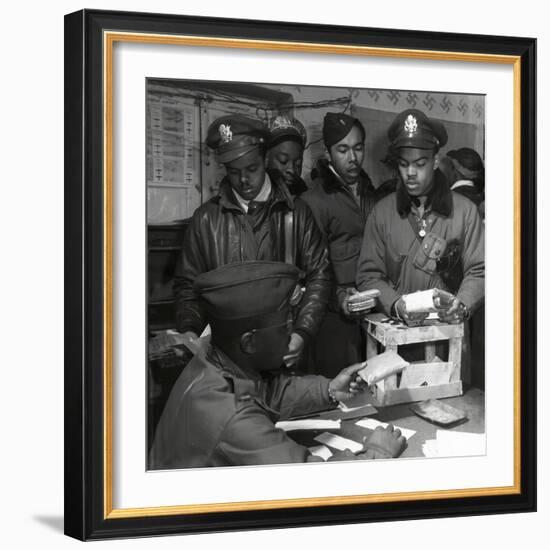 "Escape Kits" (Cyanide) Being Distributed to Black Fighter Pilots at Air Base in Italy, 1945-Toni Frissell-Framed Photo