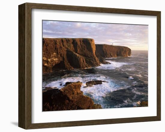 Eshaness Cliffs and Lighthouse, Shetland Islands, Scotland, United Kingdom, Europe-Patrick Dieudonne-Framed Photographic Print