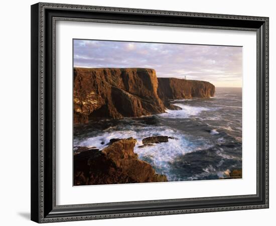 Eshaness Cliffs and Lighthouse, Shetland Islands, Scotland, United Kingdom, Europe-Patrick Dieudonne-Framed Photographic Print