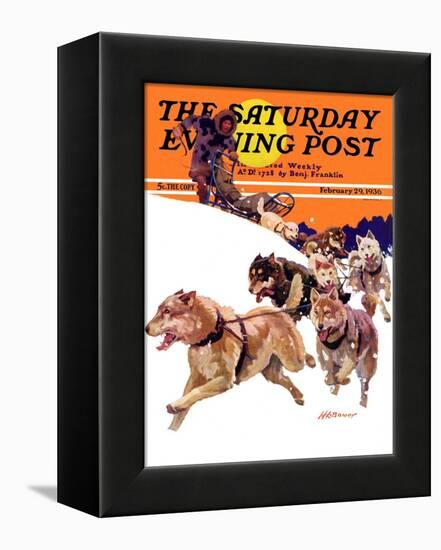 "Eskimo and Dog Sled," Saturday Evening Post Cover, February 29, 1936-Maurice Bower-Framed Premier Image Canvas