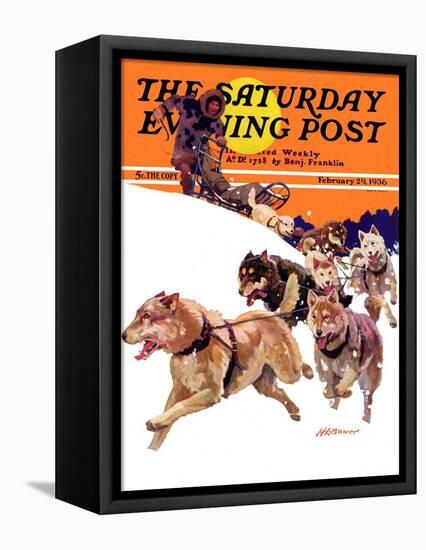 "Eskimo and Dog Sled," Saturday Evening Post Cover, February 29, 1936-Maurice Bower-Framed Premier Image Canvas