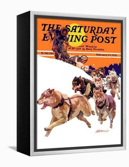 "Eskimo and Dog Sled," Saturday Evening Post Cover, February 29, 1936-Maurice Bower-Framed Premier Image Canvas