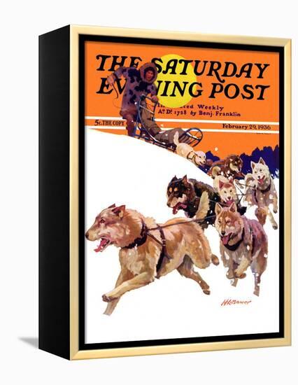 "Eskimo and Dog Sled," Saturday Evening Post Cover, February 29, 1936-Maurice Bower-Framed Premier Image Canvas