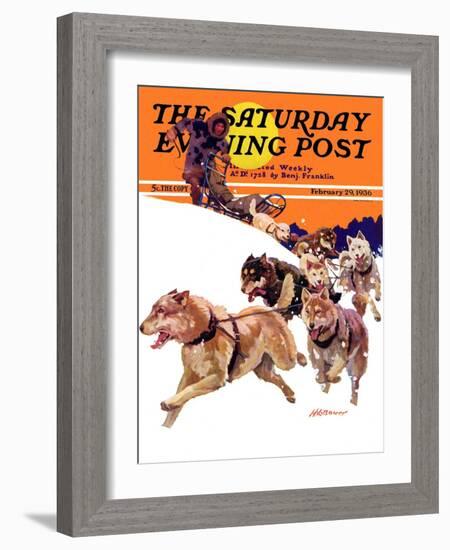 "Eskimo and Dog Sled," Saturday Evening Post Cover, February 29, 1936-Maurice Bower-Framed Giclee Print