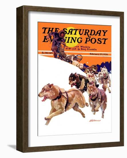 "Eskimo and Dog Sled," Saturday Evening Post Cover, February 29, 1936-Maurice Bower-Framed Giclee Print