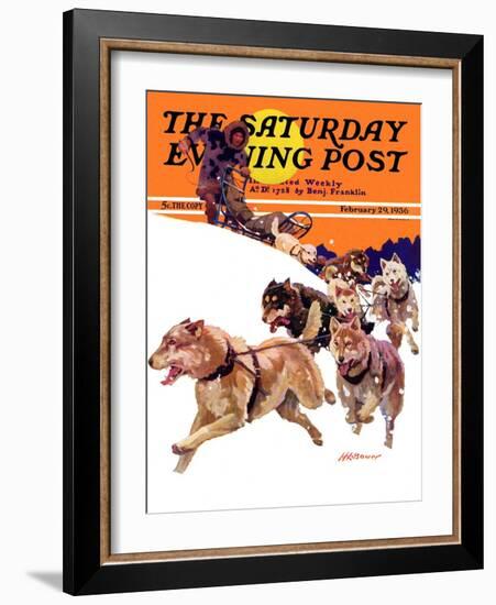 "Eskimo and Dog Sled," Saturday Evening Post Cover, February 29, 1936-Maurice Bower-Framed Giclee Print