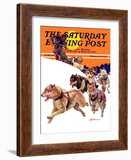 "Eskimo and Dog Sled," Saturday Evening Post Cover, February 29, 1936-Maurice Bower-Framed Premium Giclee Print