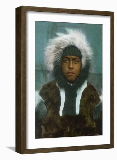 Eskimo Boy named "Menadelook" - Alaska-Lantern Press-Framed Art Print