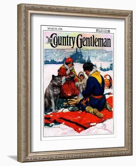 "Eskimo Family Meal," Country Gentleman Cover, March 1, 1928-Frank Schoonover-Framed Giclee Print