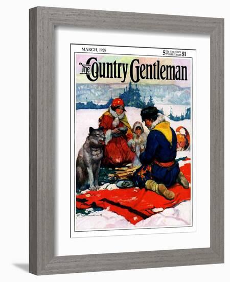 "Eskimo Family Meal," Country Gentleman Cover, March 1, 1928-Frank Schoonover-Framed Giclee Print