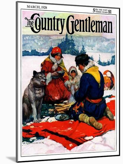 "Eskimo Family Meal," Country Gentleman Cover, March 1, 1928-Frank Schoonover-Mounted Giclee Print