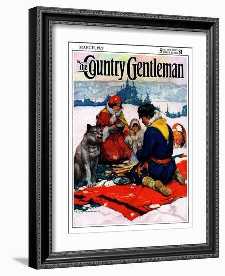 "Eskimo Family Meal," Country Gentleman Cover, March 1, 1928-Frank Schoonover-Framed Giclee Print