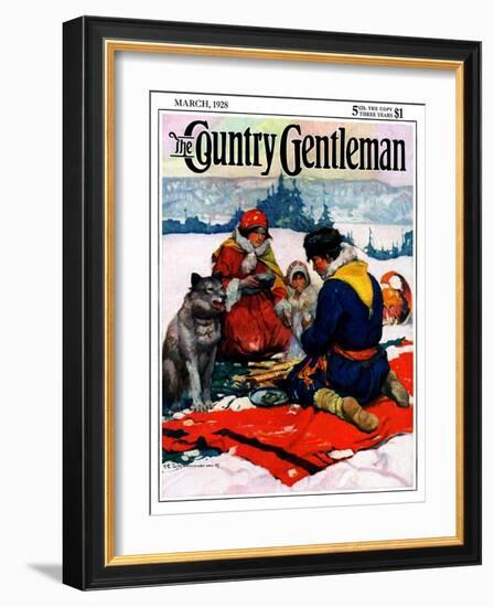 "Eskimo Family Meal," Country Gentleman Cover, March 1, 1928-Frank Schoonover-Framed Giclee Print