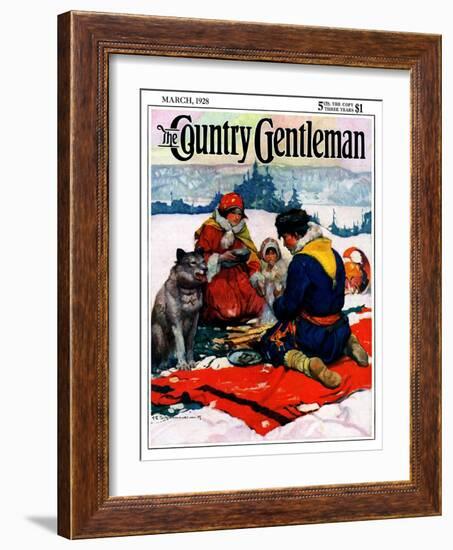 "Eskimo Family Meal," Country Gentleman Cover, March 1, 1928-Frank Schoonover-Framed Premium Giclee Print