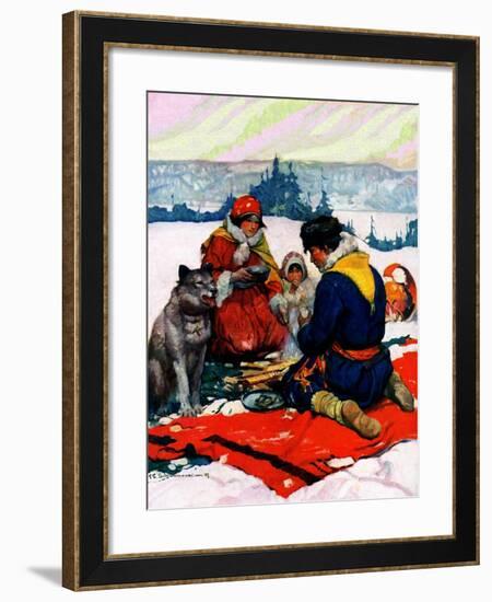 "Eskimo Family Meal,"March 1, 1928-Frank Schoonover-Framed Giclee Print