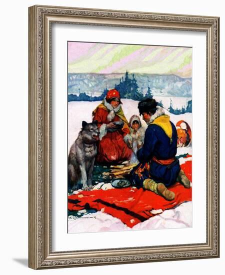 "Eskimo Family Meal,"March 1, 1928-Frank Schoonover-Framed Premium Giclee Print