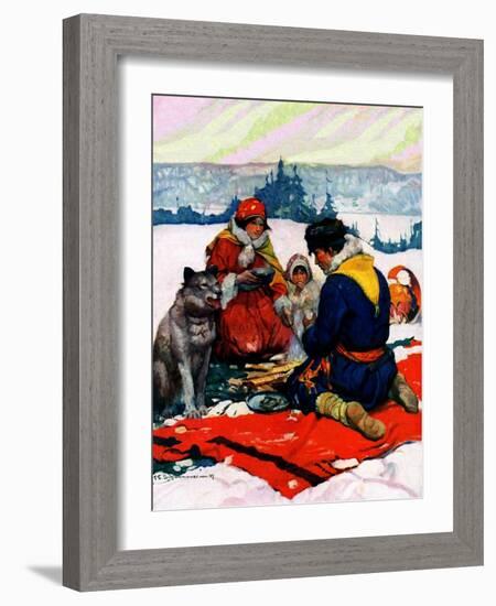 "Eskimo Family Meal,"March 1, 1928-Frank Schoonover-Framed Premium Giclee Print