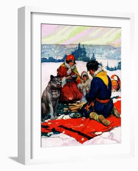 "Eskimo Family Meal,"March 1, 1928-Frank Schoonover-Framed Premium Giclee Print