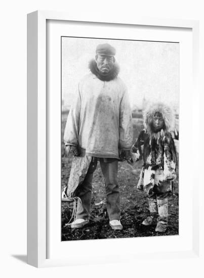 Eskimo Father and Child In Alaska Photograph - Alaska-Lantern Press-Framed Art Print