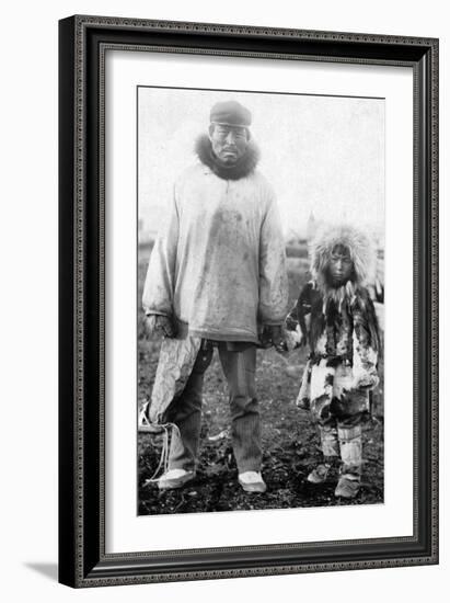 Eskimo Father and Child In Alaska Photograph - Alaska-Lantern Press-Framed Art Print