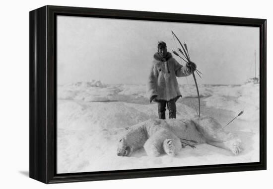 Eskimo Hunter with Polar Bear Photograph - Alaska-Lantern Press-Framed Stretched Canvas
