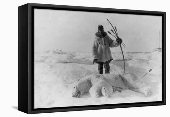 Eskimo Hunter with Polar Bear Photograph - Alaska-Lantern Press-Framed Stretched Canvas