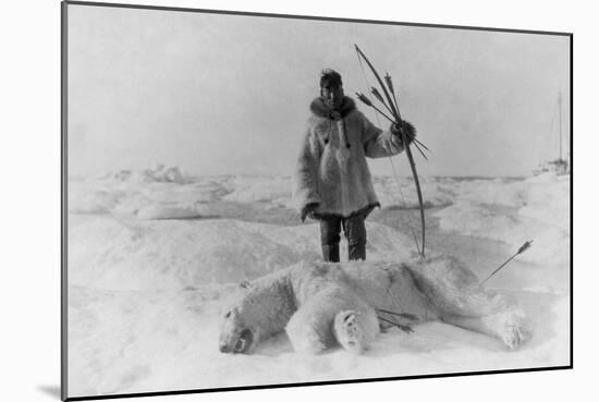 Eskimo Hunter with Polar Bear Photograph - Alaska-Lantern Press-Mounted Art Print