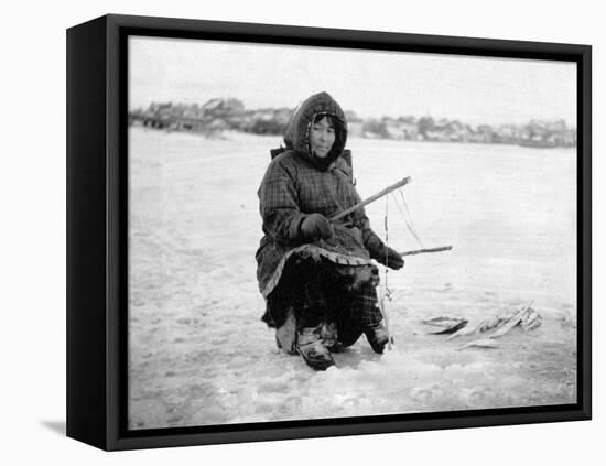 Eskimo Ice Fishing in Nome, Alaska Photograph - Nome, AK-Lantern Press-Framed Stretched Canvas